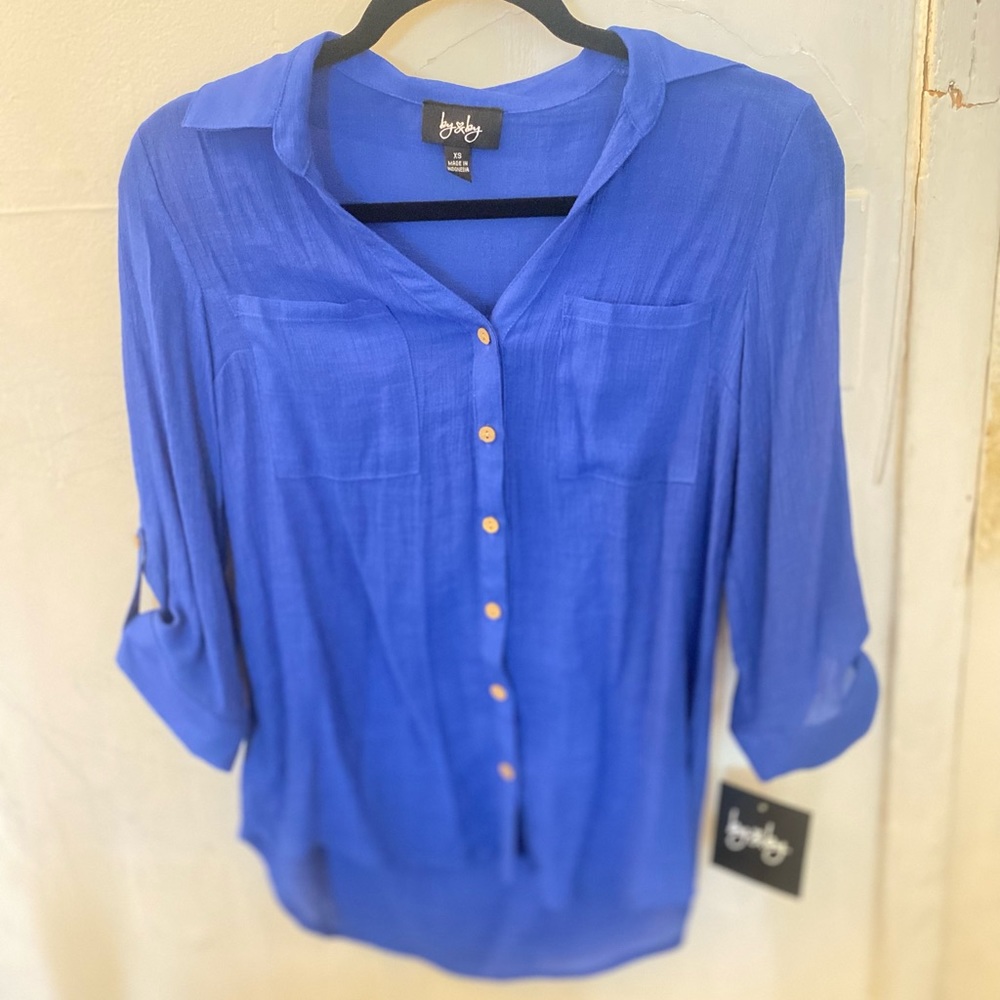 Blue Button Up Shirt Blouse